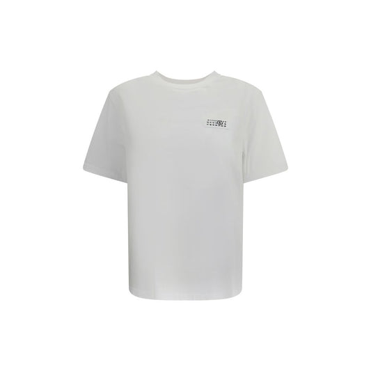MM6 White Cotton T-Shirt with applied logo and ribbed crew neck for AW25
