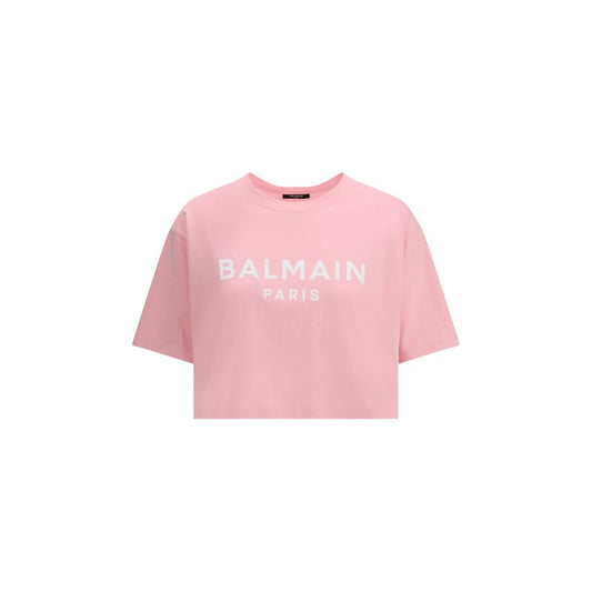 Balmain Multicolor Cotton T-Shirt with monogram, cropped cut, and ribbed crew neck for urban and sophisticated style.