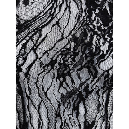 Close-up of sheer black lace fabric from Balmain Black Cotton Top with elegant and sophisticated design details.