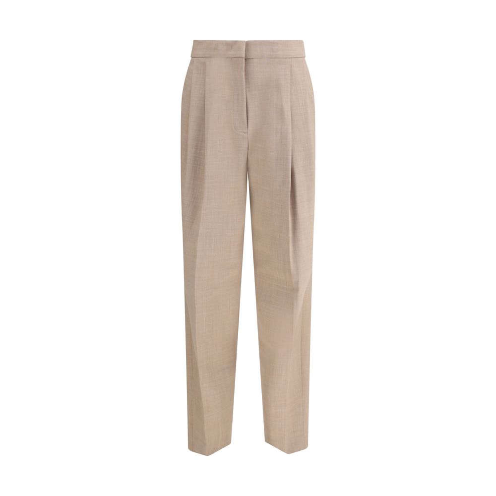 Fabiana Filippi Beige Fleece Wool Dress Pants with elegant darts and diamond thread loop detail showcasing refined craftsmanship.