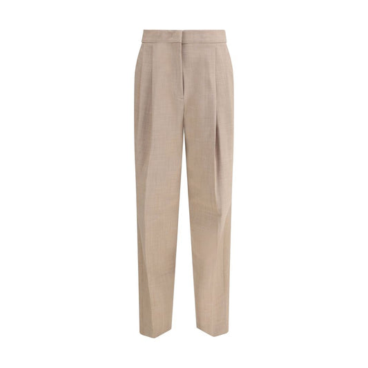 Fabiana Filippi Beige Fleece Wool Dress Pants with elegant darts and diamond thread loop detail showcasing refined craftsmanship.