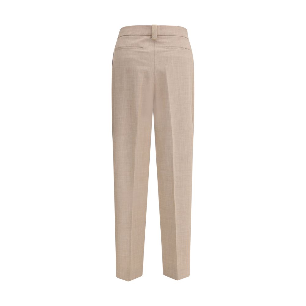 Back view of Fabiana Filippi Beige Fleece Wool Dress Pants showcasing elegant design with dart details and diamond thread loop.