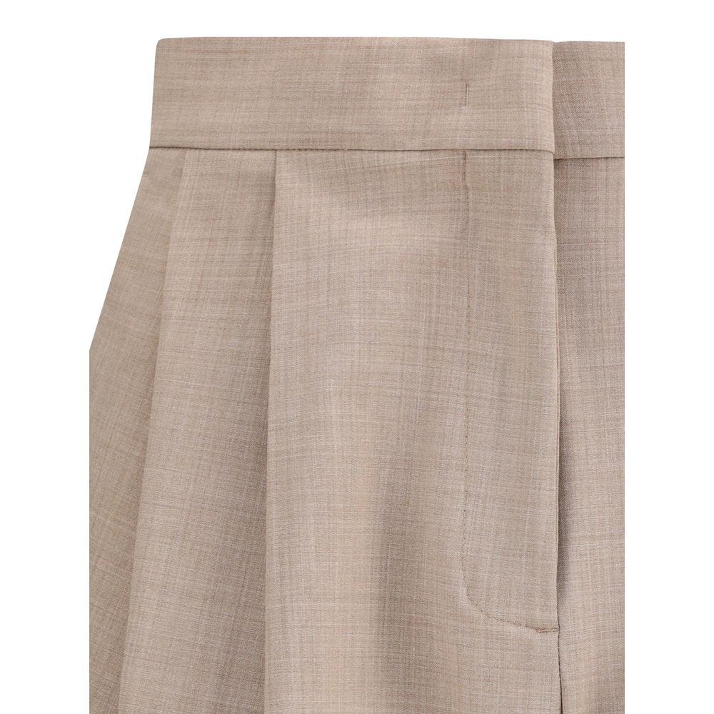 Close-up of Fabiana Filippi Beige Fleece Wool Dress Pants with dart details and diamond thread loop.
