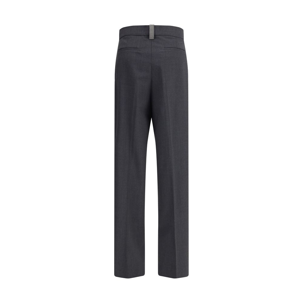 Back view of Fabiana Filippi Gray Fleece Wool Casual Pants showcasing elegance and sophisticated design with diamond loop detail.