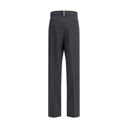 Back view of Fabiana Filippi Gray Fleece Wool Casual Pants showcasing elegance and sophisticated design with diamond loop detail.