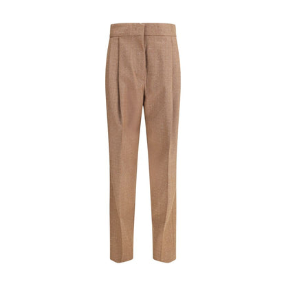 Fabiana Filippi Beige Fleece Wool Dress Pants with Prince of Wales fabric and diamond thread detail.