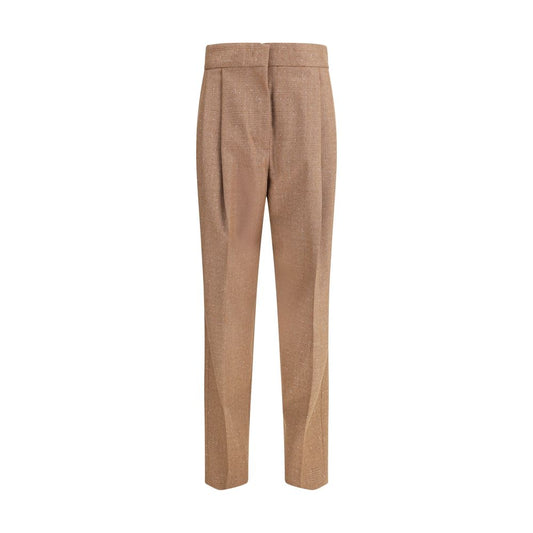 Fabiana Filippi Beige Fleece Wool Dress Pants with Prince of Wales fabric and diamond thread detail.