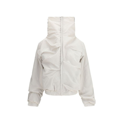 ALAINPAUL Gray Polyamide Full-Length Jacket with high collar and soft draping, featuring modern lines and front zipper for practical elegance.