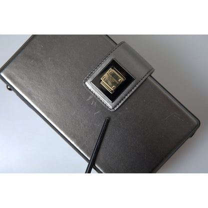 Dolce & Gabbana Steel Gray Leather Box Shape Shoulder Gold DG Logo Plaque Bag