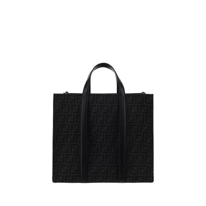 Fendi Black Polyester Shoulder Bag with FF print, leather strap, and zipper pocket. Dimensions: 40x40x19, Season: AW25.
