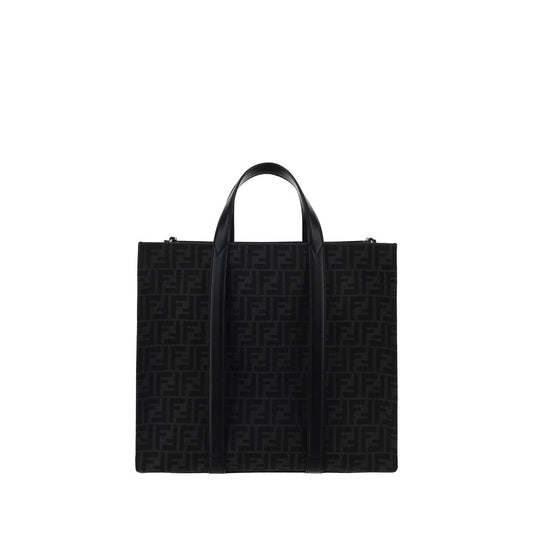 Fendi Black Polyester Shoulder Bag with FF print, leather strap, and zipper pocket. Dimensions: 40x40x19, Season: AW25.