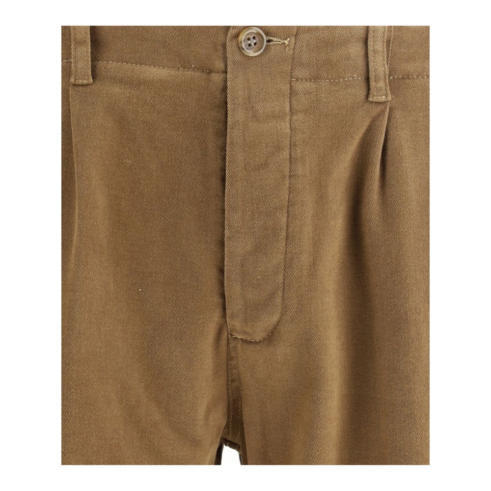 Close-up of Germano Brown Cotton Pants showing button closure and slim fit style