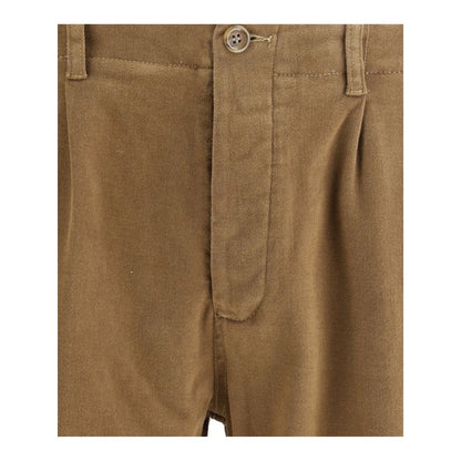 Close-up of Germano Brown Cotton Pants showing button closure and slim fit style