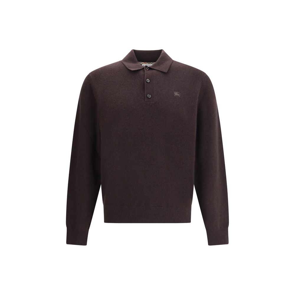 Burberry Brown Cashmere Cashmere Sweater with long sleeves, button placket, and embroidered Equestrian Knight Design