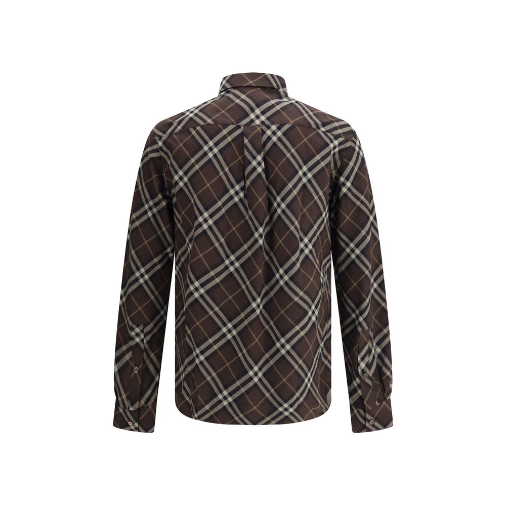 Alt Tag: Burberry Brown Cotton Pattern Shirt with Check flannel, long sleeves, button-down collar, for AW25 season, shown from back.