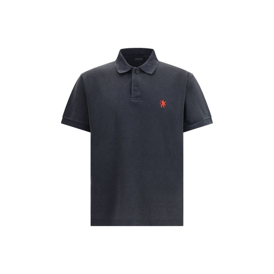 Balenciaga Black Cotton Polo Shirt with embroidered logo, classic collar, two-button closure, short sleeves, and cuffs.