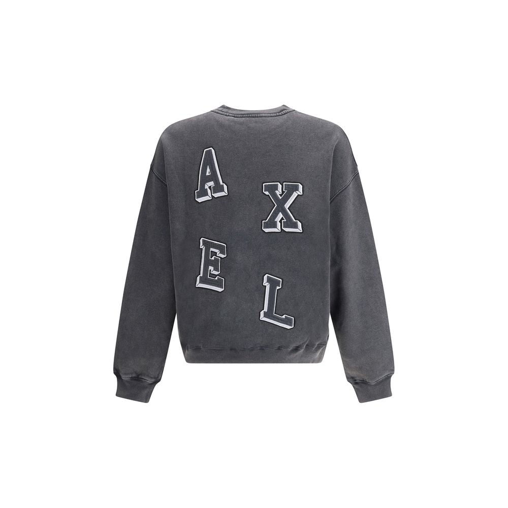 Back view of Axel Arigato Gray Cotton Sweatshirt with embroidered letter patches, showcasing a unique handcrafted design and sustainable style.