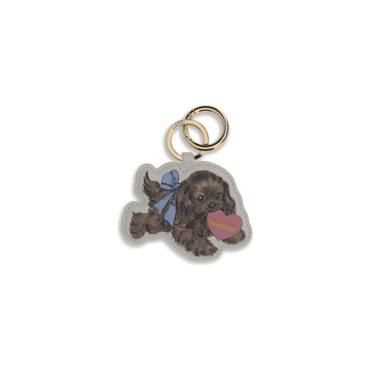 Ganni Multicolor Recycled Leather Keychain shaped like a cute puppy, with a silver clasp, perfect for adding playfulness to keys or bags.