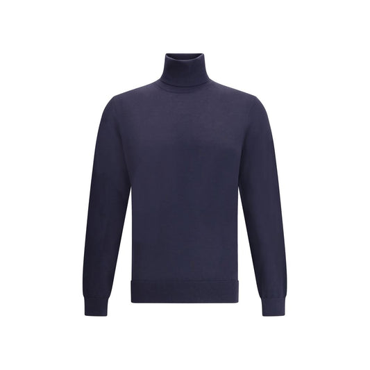 ZEGNA Blue Cashmere Turtleneck - Elegant cashmere sweater with high collar, ribbed cuffs, and hem for a sophisticated fit, AW25 collection.
