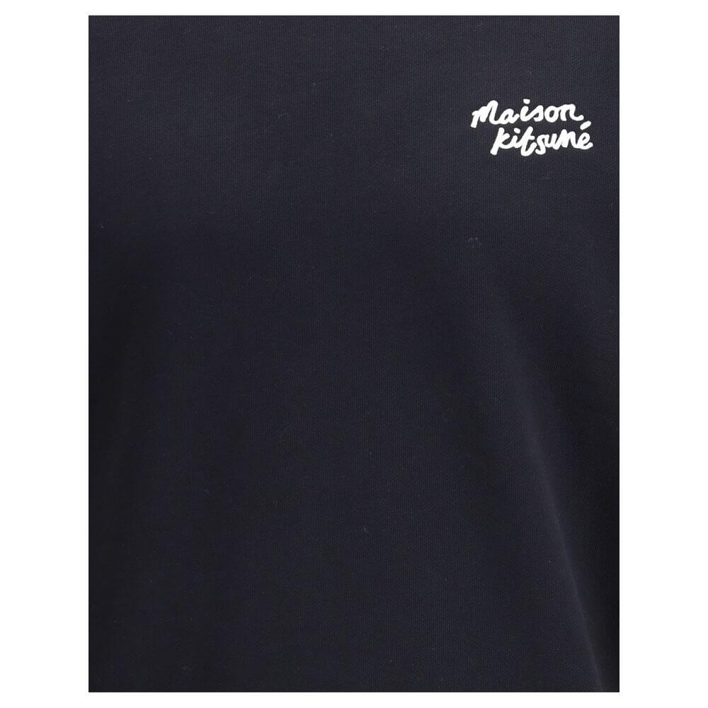 Maison Kitsuné Black Cotton Sweatshirt with logo detail, featuring a classic crew neck and ribbed cuffs, perfect for casual elegance.