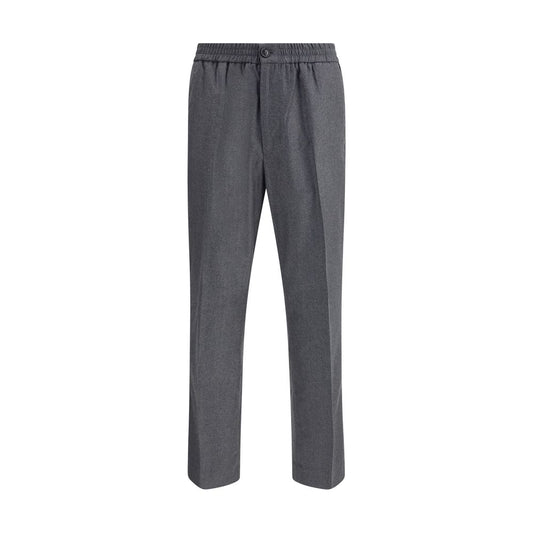Ami Paris Gray Fleece Wool Casual Pants with elastic waistband and pockets, composed of 100% fleece wool, suitable for AW25 season.