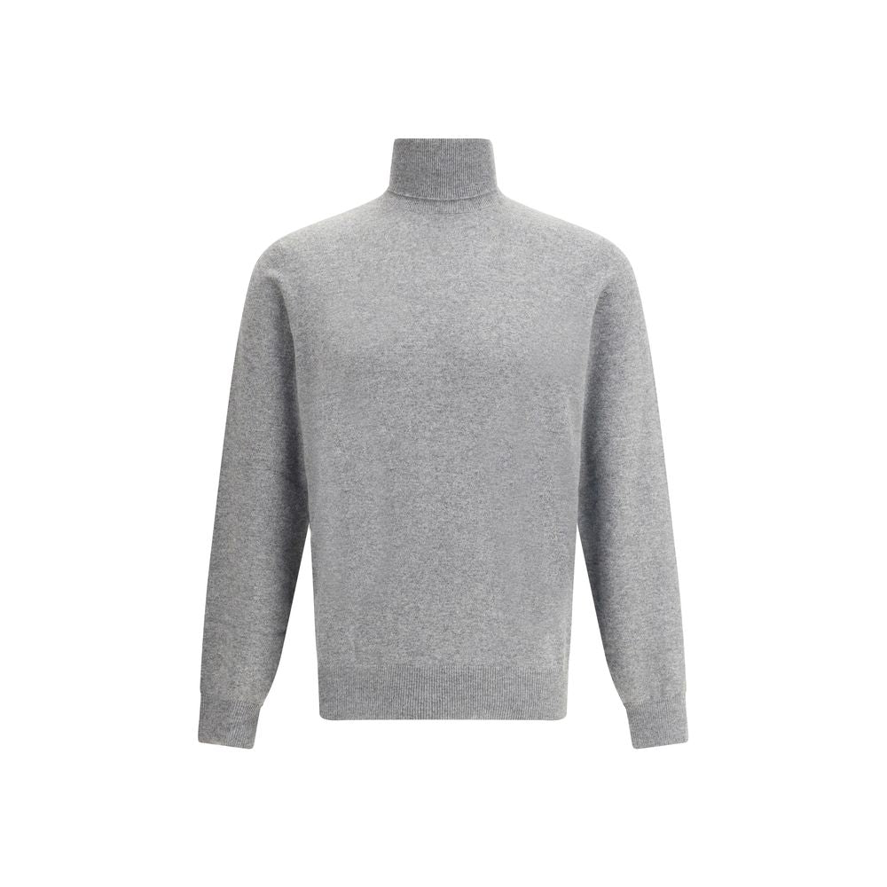 Brunello Cucinelli Gray Cashmere Cashmere Sweater, elegant turtleneck with ribbed cuffs and hem, versatile and sophisticated.