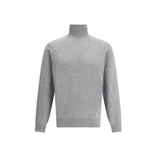 Brunello Cucinelli Gray Cashmere Cashmere Sweater, luxurious turtleneck with ribbed cuffs and hem, elegant and versatile fashion.