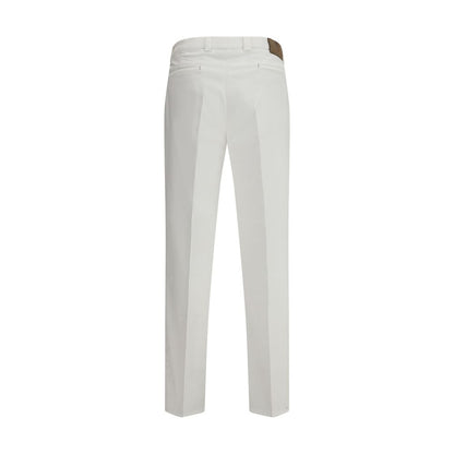 Back view of Brunello Cucinelli White Cotton Casual Pants showcasing classic welt pocket design and tailored fit.
