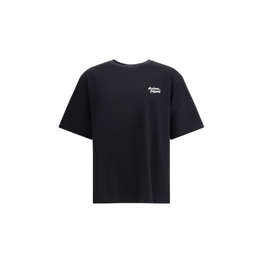Maison Kitsuné Black Cotton T-Shirt with ribbed crew neck and contrast logo, perfect for casual wear.