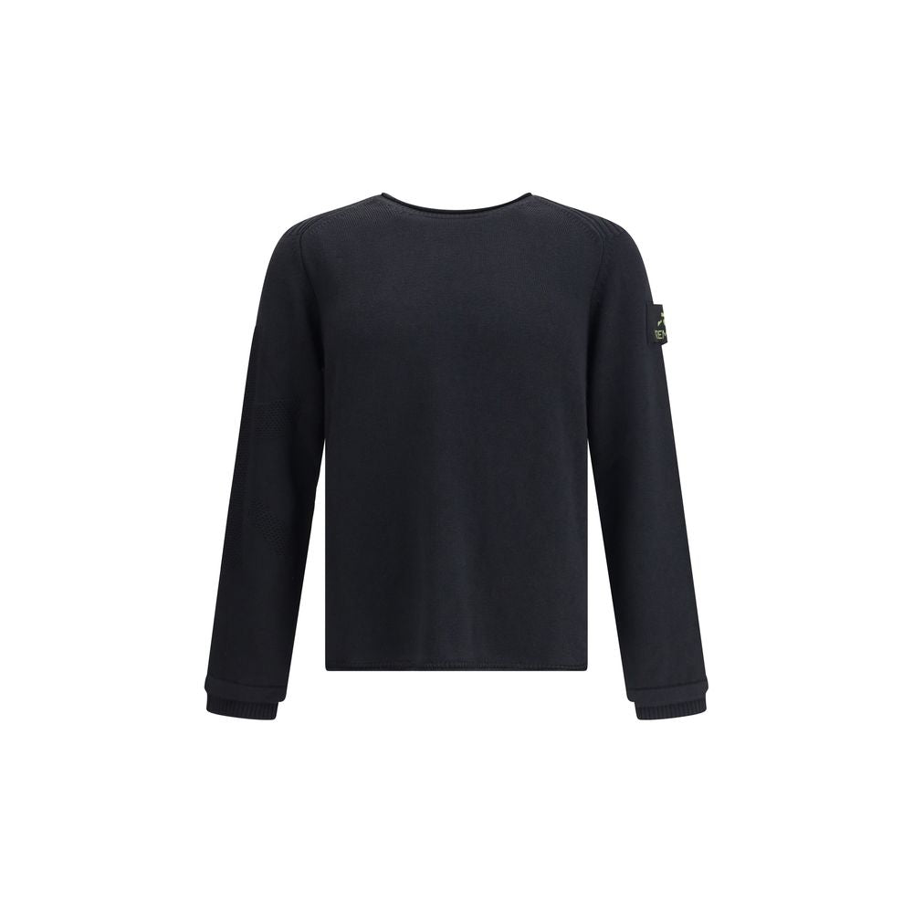 Premiata Black Merino Wool Sweatshirt with ribbed cuffs and side-applied logo patch, offering comfort and style for AW25 season.