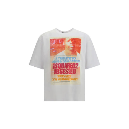 Dsquared² White Cotton T-Shirt with colorful graphic print for stylish, standout simplicity.