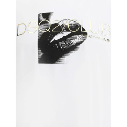 Dsquared² White Cotton T-Shirt with logo print and ribbed crew neck