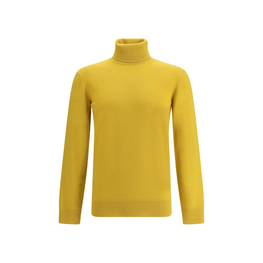 Saint Laurent Yellow Cashmere Turtleneck sweater with high ribbed collar, providing warmth and style for colder seasons.