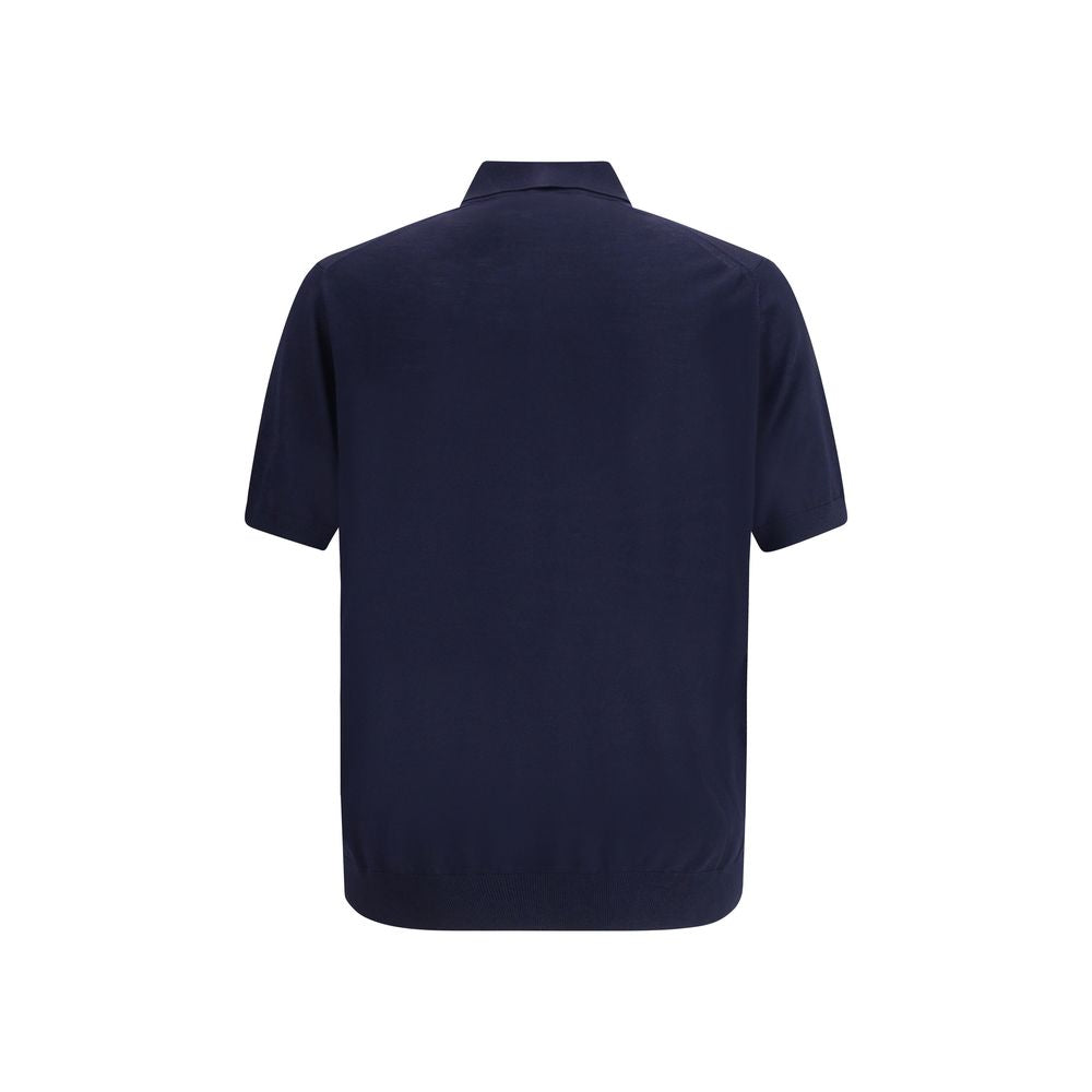 Back view of Prada Blue Fleece Wool Polo Shirt showcasing solid color and classic design.