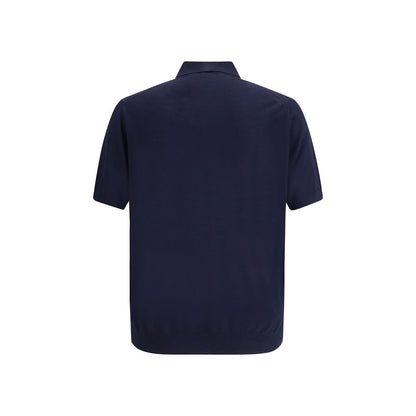 Back view of Prada Blue Fleece Wool Polo Shirt showcasing solid color and classic design.