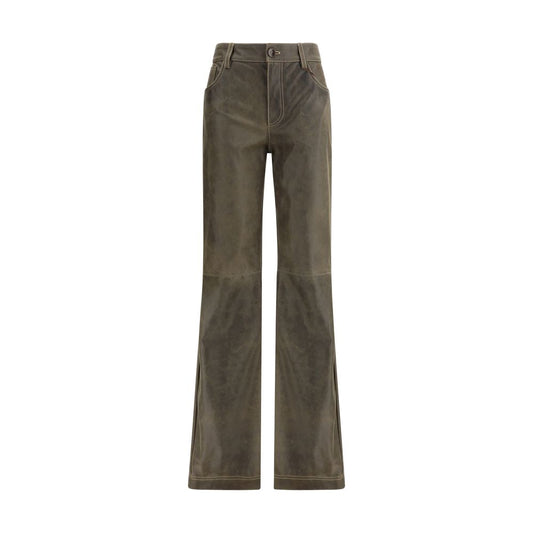 Etro Brown Leather Pants with straight fit, mid-rise waist, zip-and-button closure, and five-pocket design for a stylish AW25 look
