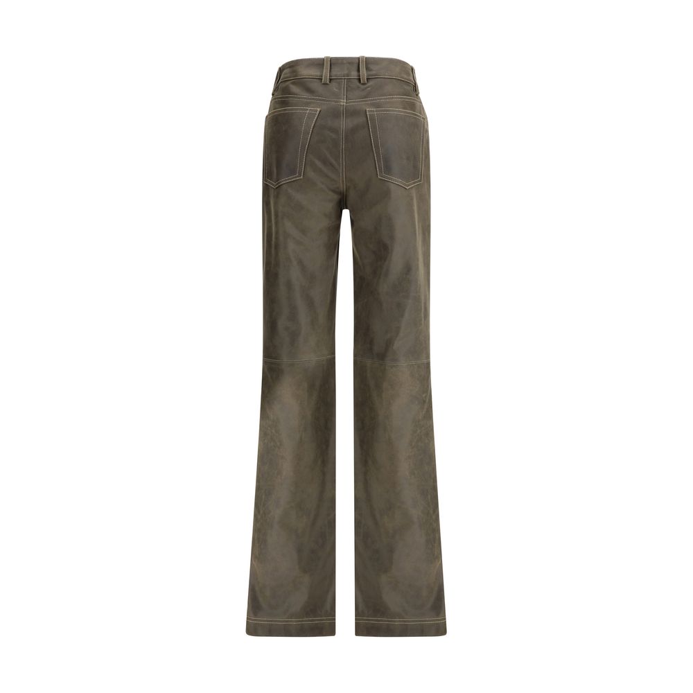 Back view of Etro Brown Leather Pants with five-pocket design and straight style fit.