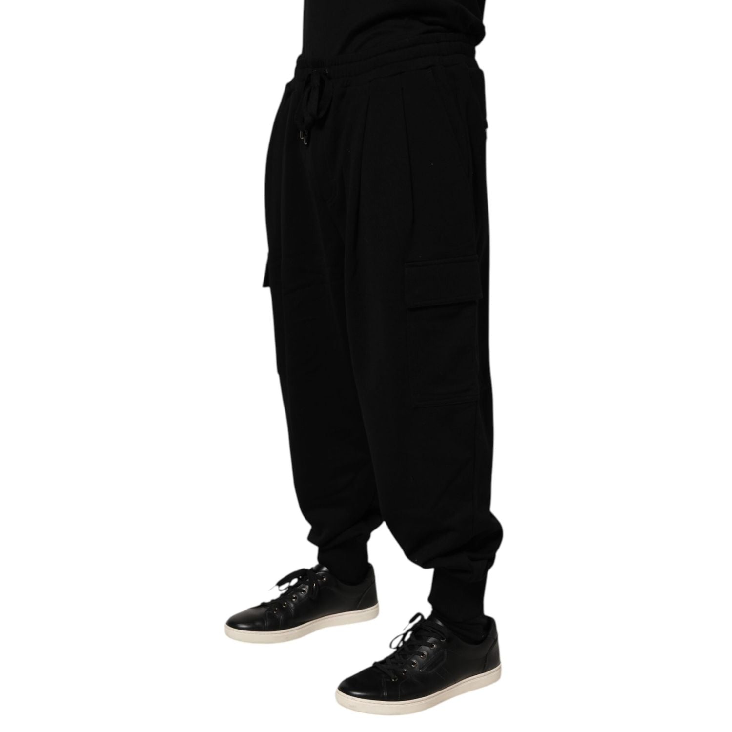 Dolce & Gabbana Black Cotton Blend Cargo Joggers Drawstring Pants