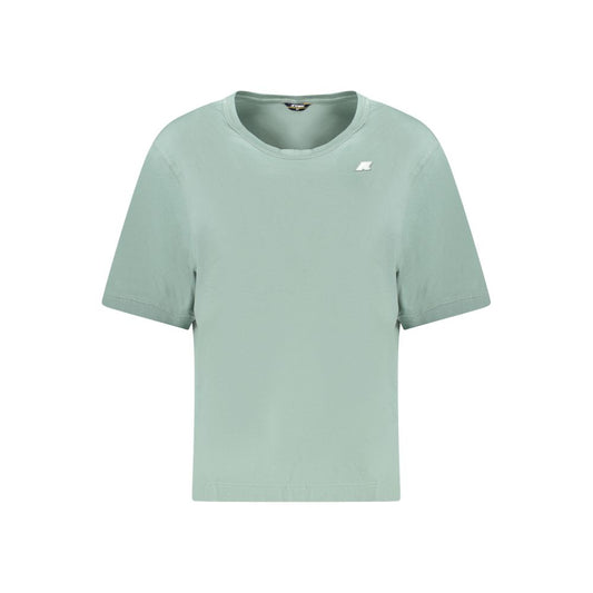 K-WAY Green Cotton Women T-Shirt with wide neck and K-WAY logo, short sleeves, in mint color for a stylish casual look.