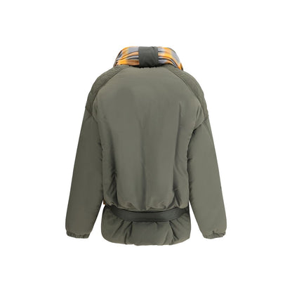 Back view of MARBELL Green Polyamide Shell Jacket with high collar and removable scarf