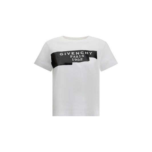 Givenchy White Cotton T-Shirt with black 3D print on the front, featuring a modern design and soft cotton fabric for a stylish casual look.