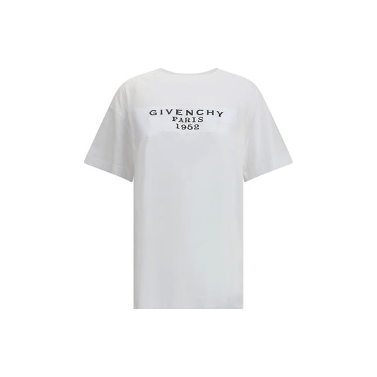 Givenchy White Cotton T-Shirt with 'GIVENCHY Tape 3D' print, crew neck, soft cotton material, offering a modern and casual stylish look.