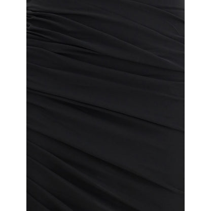 Jacquemus Black Acetate Casual Dress with ruched details and asymmetric hemline for modern elegance.