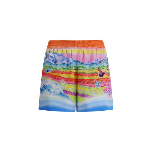 Casablanca Multicolor Silk Bermuda Shorts with landscape and butterfly print, perfect for AW25 season. 100% silk, regular fit.
