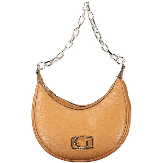 Guess Jeans Brown Polyethylene Handbag with chain shoulder handle and logo detail