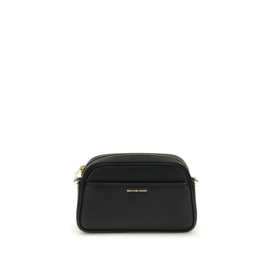 Michael Kors Black Calf Leather Bos Taurus Shoulder Bag with gold-tone details and removable strap, featuring a front pocket and zip closure.