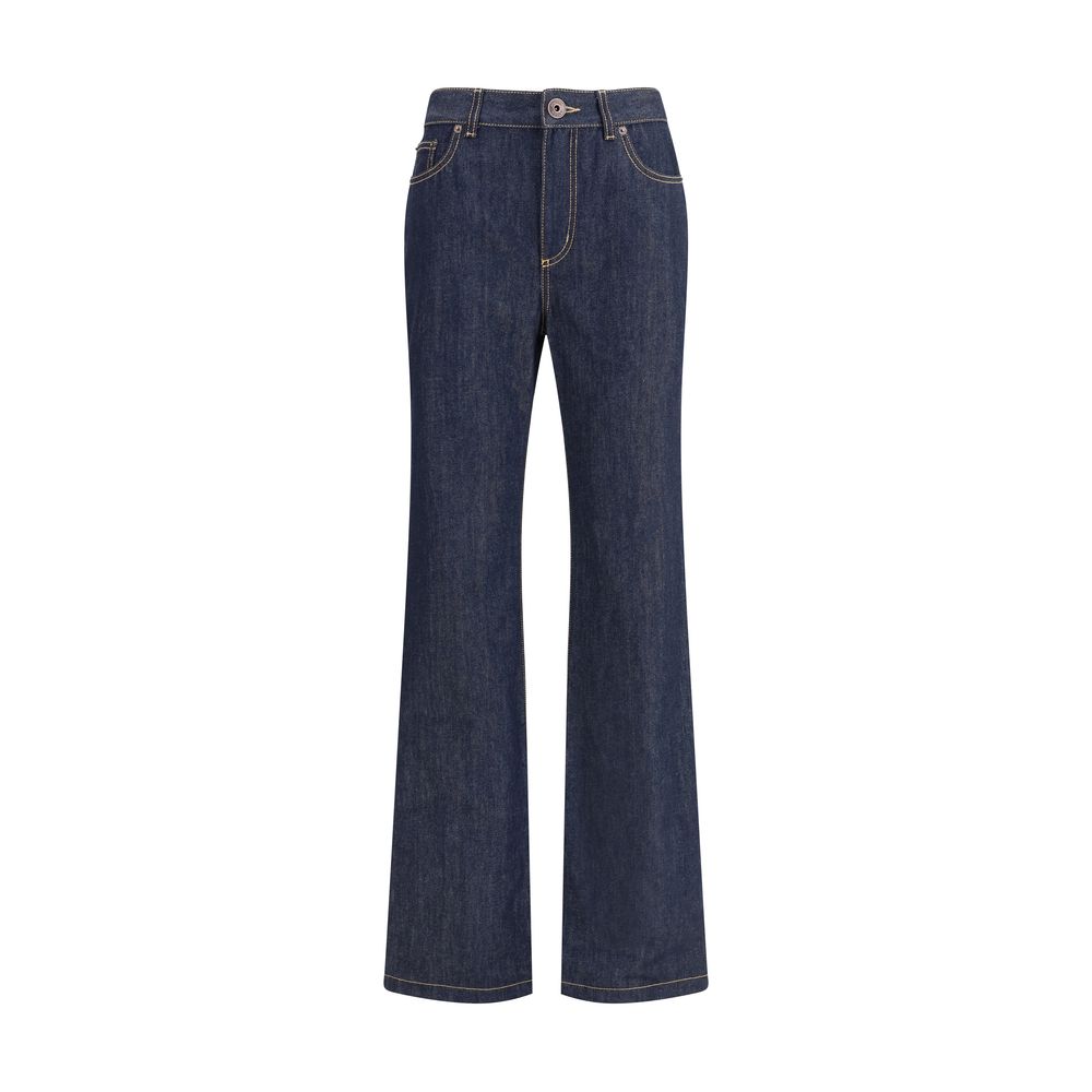Alexander McQueen Blue Cotton Straight-Leg Jeans with five-pocket design and contrast stitching, AW25 season, regular fit.
