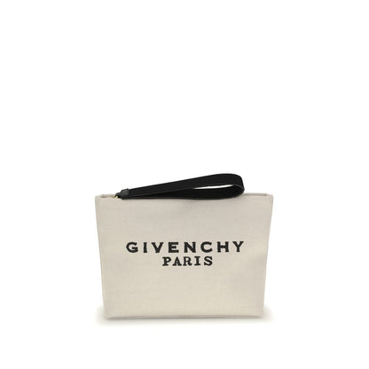 Givenchy Beige Cotton Accessories - Canvas pochette with zip closure and grosgrain strap, featuring Givenchy Paris logo, AW25 season.