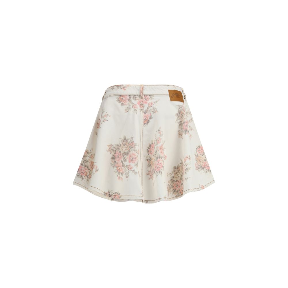 Ganni Multicolor Denim Skirt with floral print, button closure, five pockets, and belt loops, featuring 100% cotton material for a feminine look.