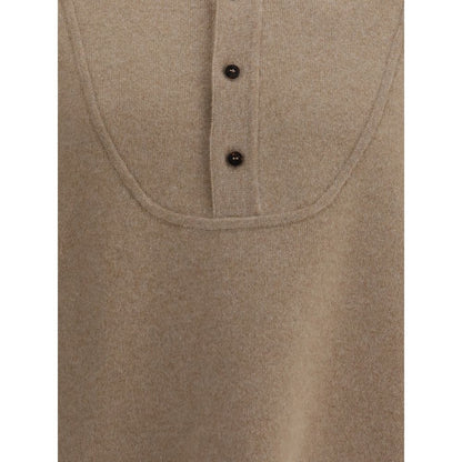 Close-up of Jacquemus Beige Merino Wool Sweatshirt showcasing button details and wool texture.